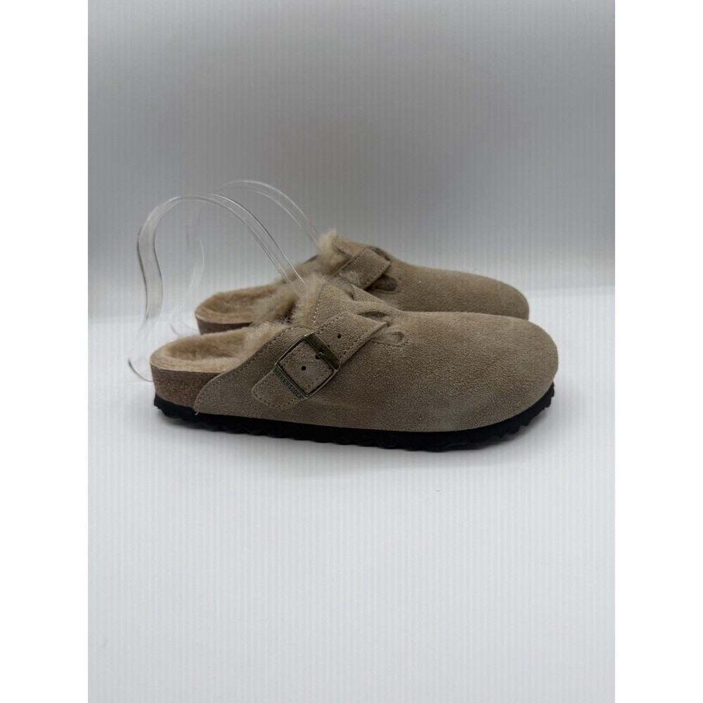 Birkenstock Boston Clogs Big Buckle Shearling Shoes Taupe Comfy 37 EU 6 US New